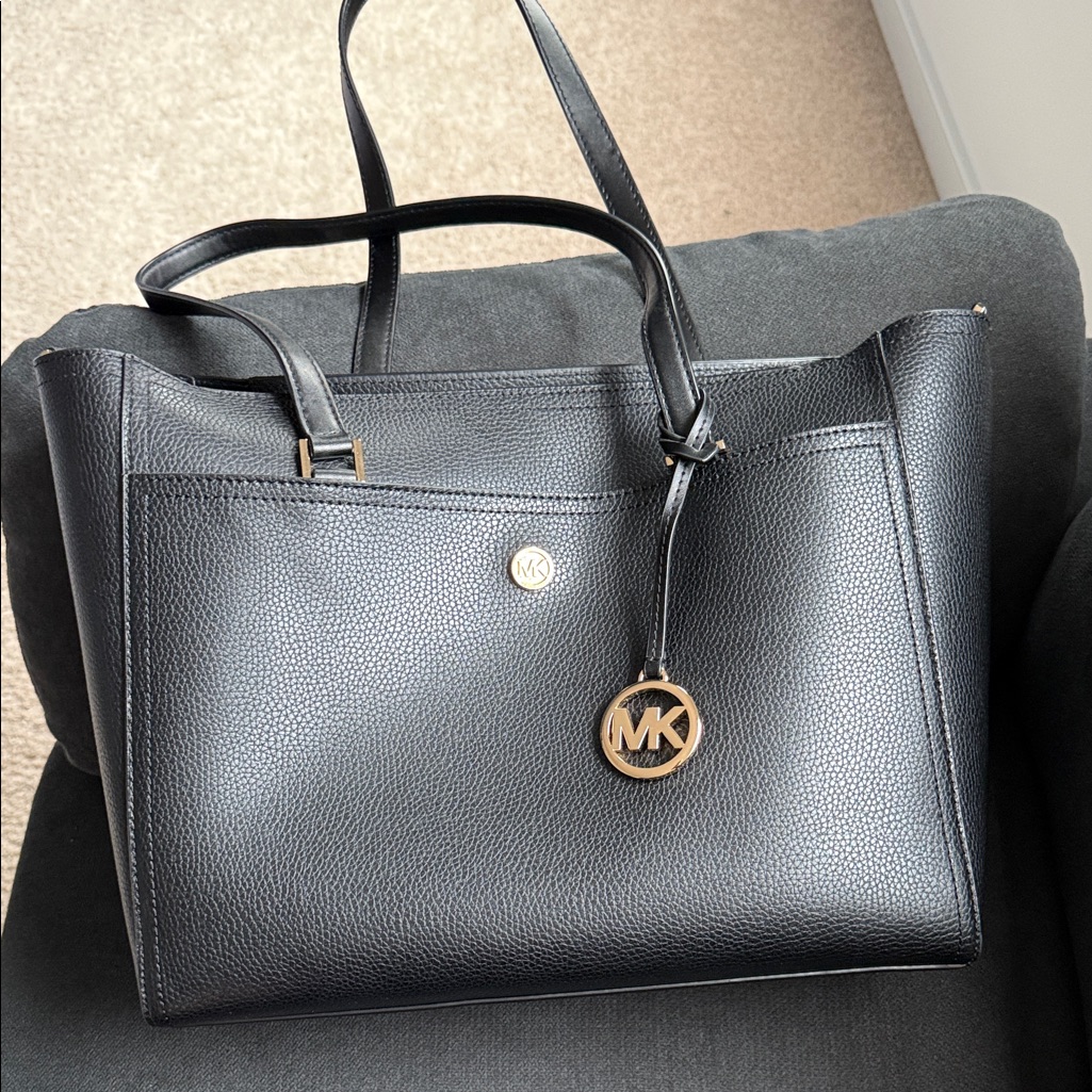 Michael Kors Black Textured Tote With Clutch